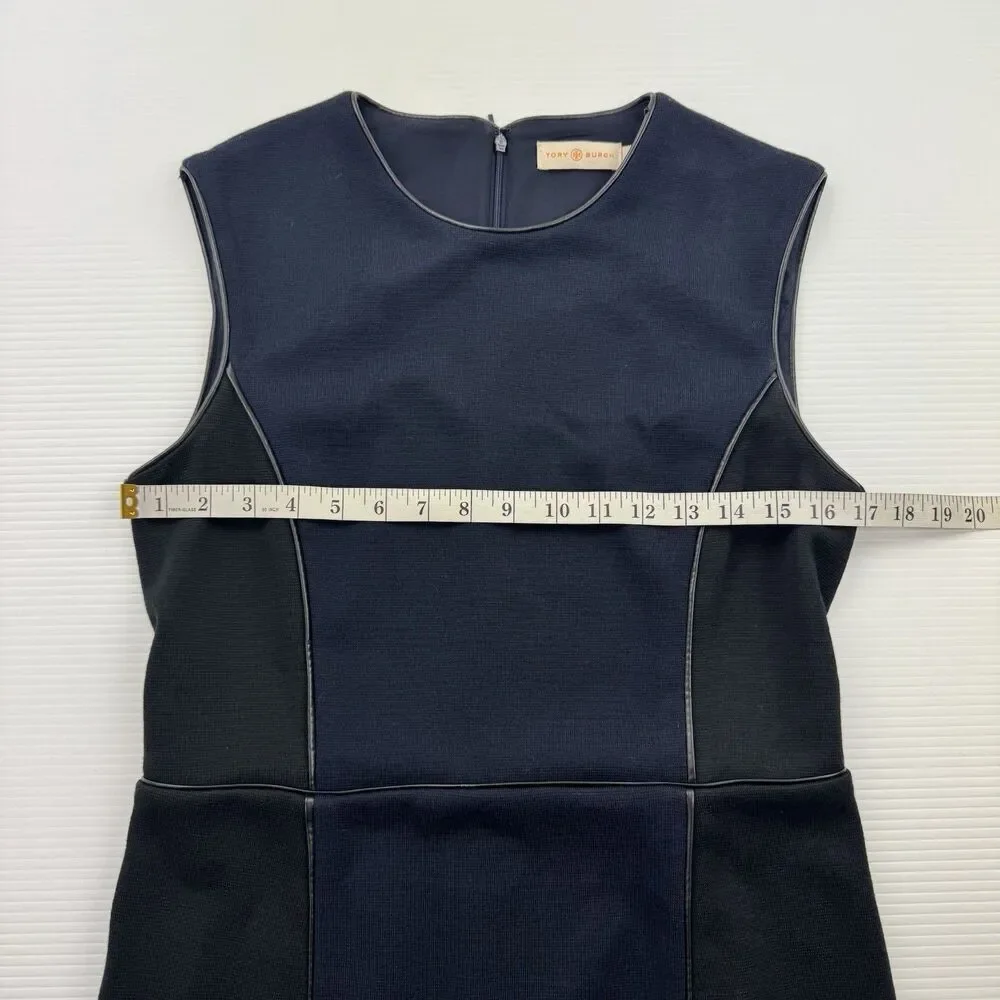 Tory Burch Natalee Ponte Sheath Dress M Navy Black Wool Blend Colorblock